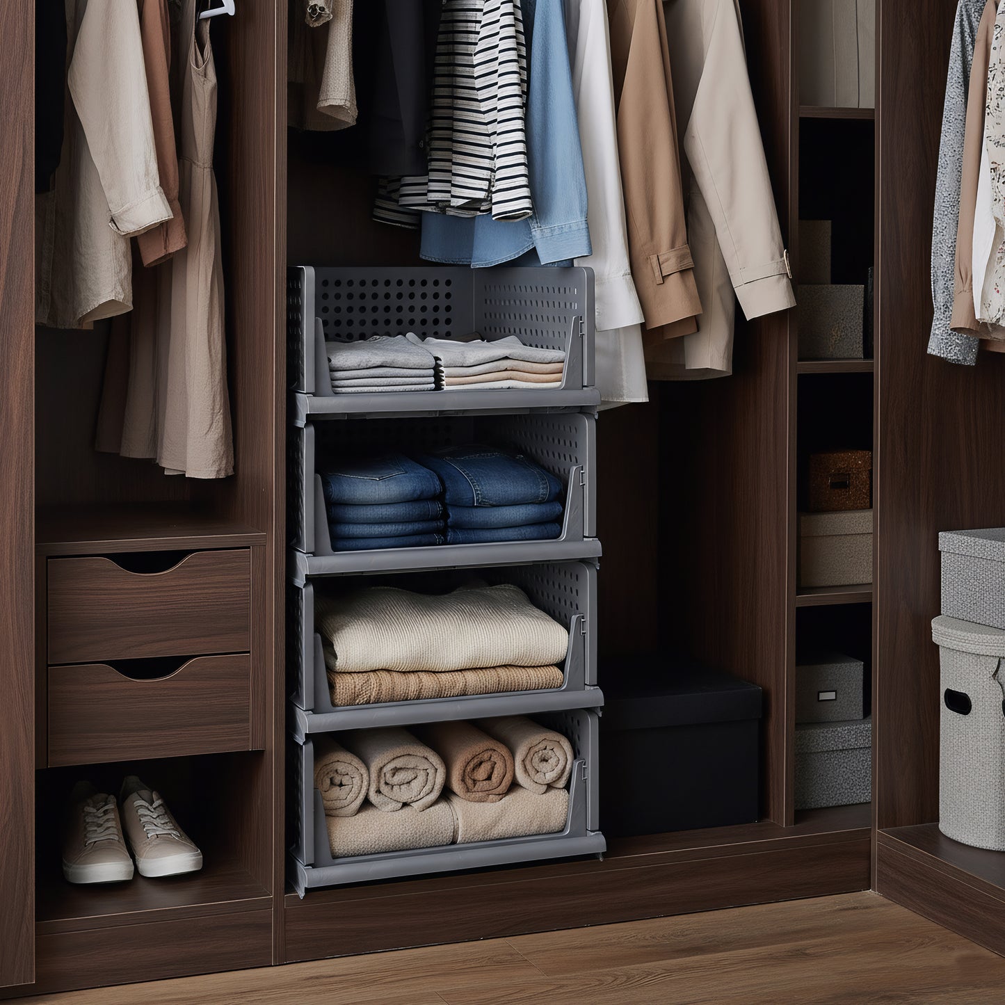 Stackable Multipurpose Wardrobe Organizer for Clothes | Foldable Storage Rack | Homeezify