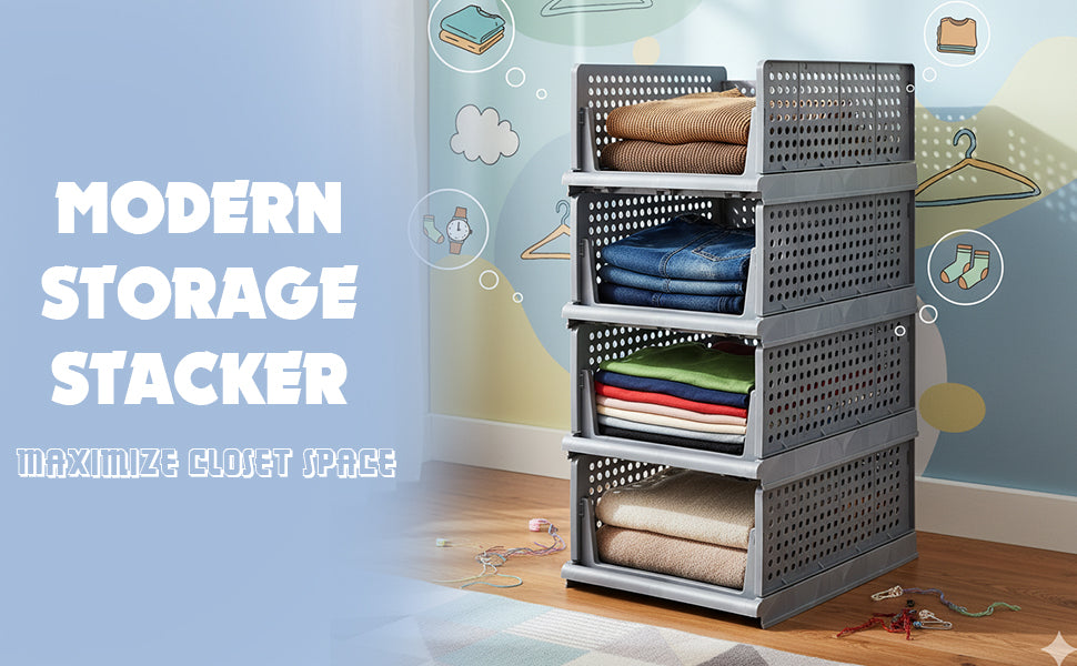 Stackable Multipurpose Wardrobe Organizer for Clothes | Foldable Storage Rack | Homeezify